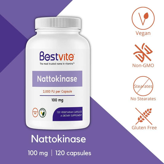 BESTVITE Nattokinase 100mg (2000 FU) (120 Vegetarian Capsules)