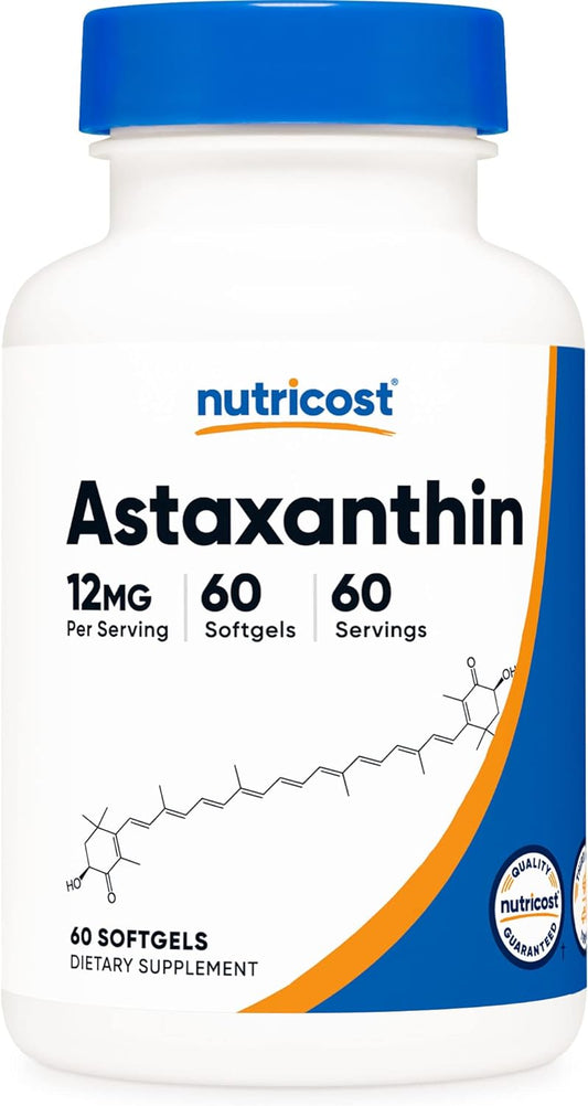 Nutricost Astaxanthin 12mg, Non-GMO and Gluten Free, 60 Softgels