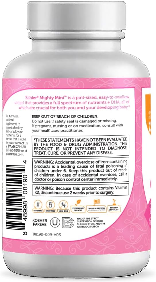 Zahler Mighty Mini Prenatal Vitamin with DHA & Folate- 90 Softgels