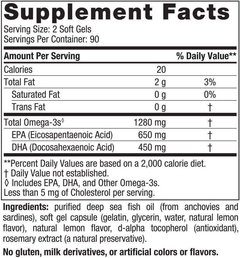 Nordic Naturals Ultimate Omega Lemon 1280mg Softgels - 180 Count.