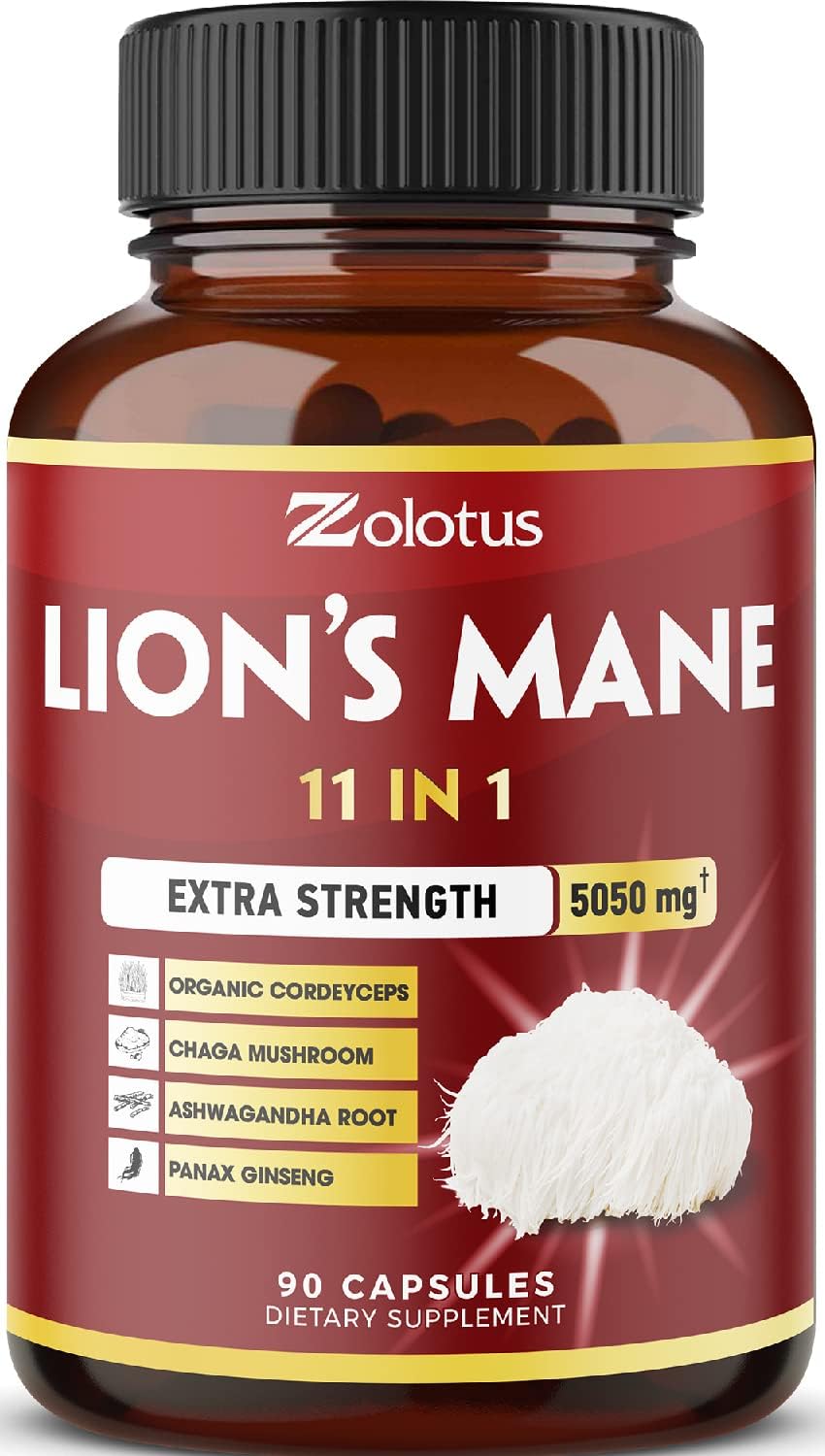 11 in 1 Lions Mane Mushroom Capsules,, Equivalent to 5050mg,90 count