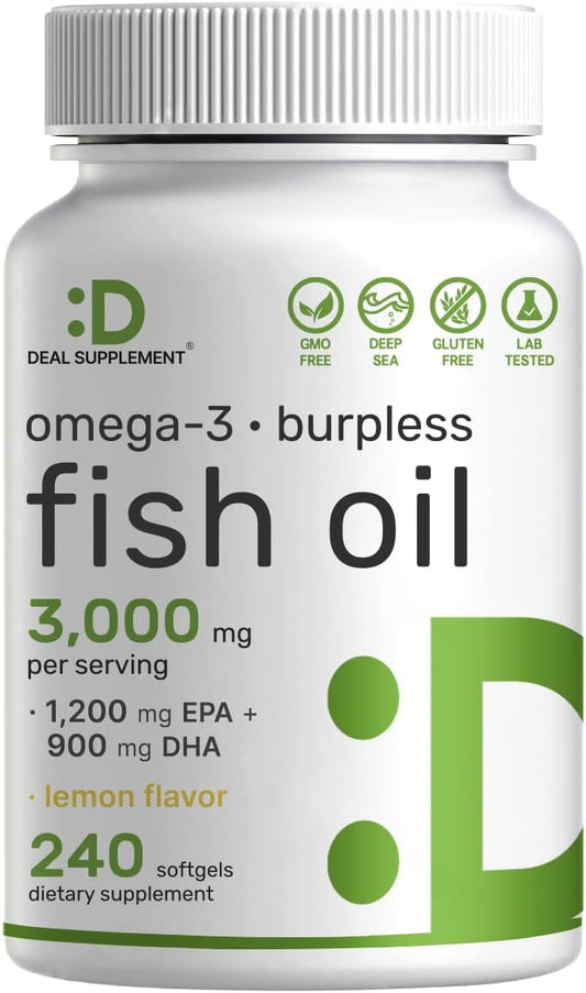 Omega 3 Fish Oil Supplements, 3,000mg Per Serving, 240 Softgels