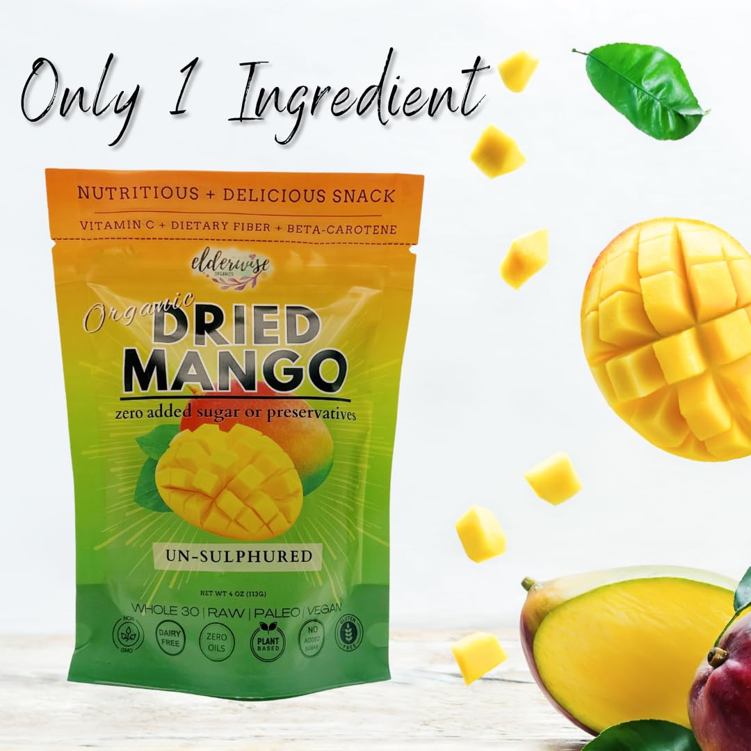 Elderwise Organics Dried Mango  Unsweetened -4 Ounce