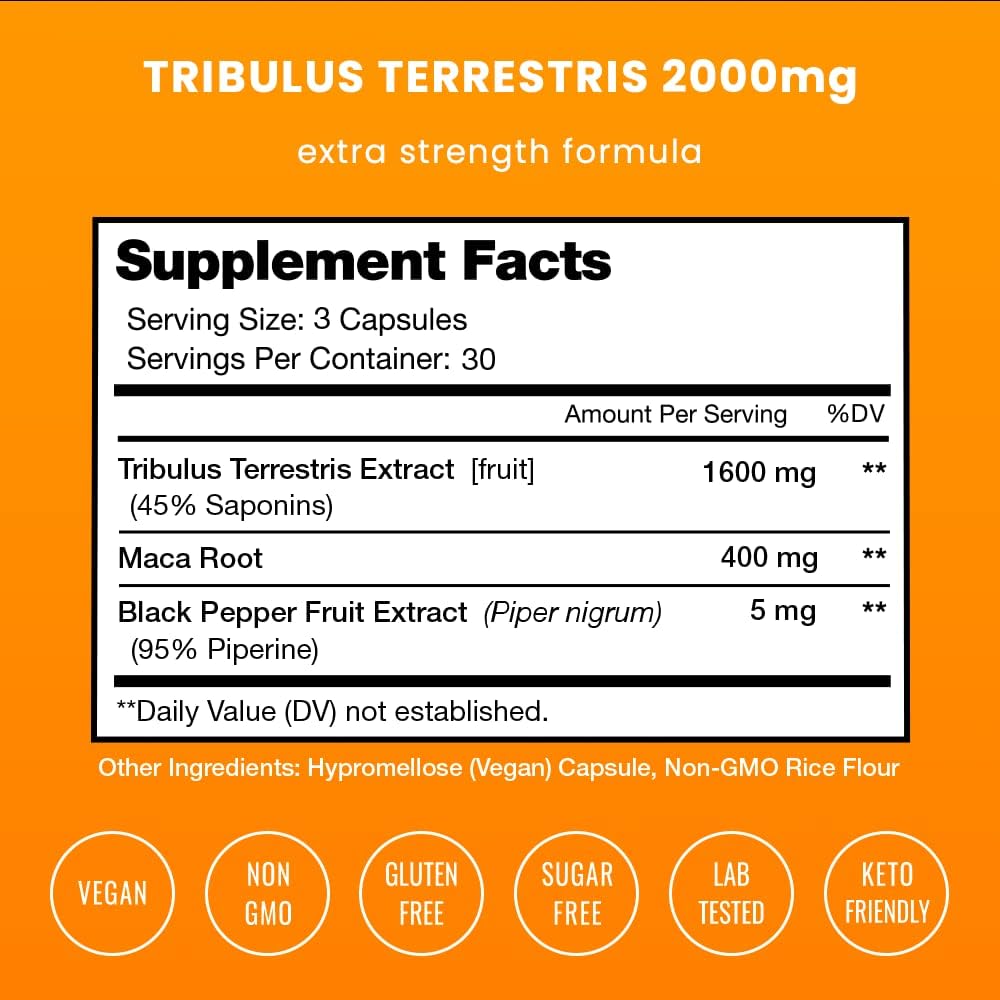 Tribulus Terrestris for Men | 2000mg Supplement Booster 90 count