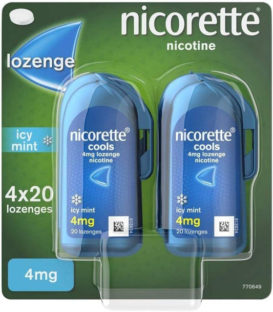 Nicorette Cools 4mg Lozenge Nicotine Icy Mint 4 x 20 Lozenges