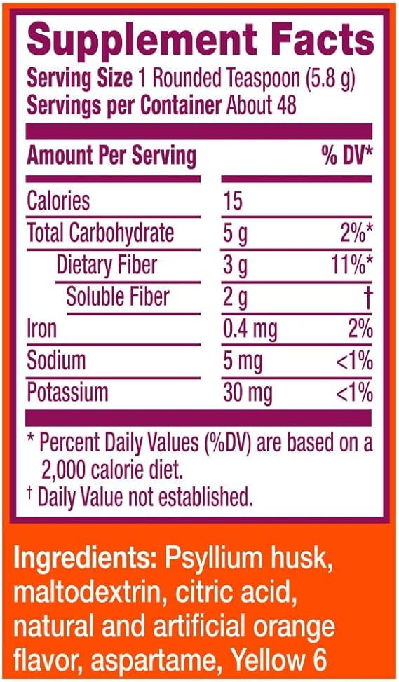 Metamucil Psyllium Sugar-Free Super Fiber Powder, Orange, 10 oz