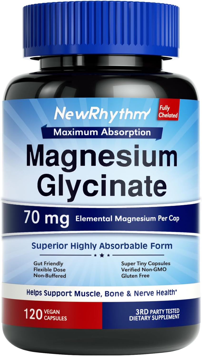 NewRhythm Magnesium Glycinate, 70 mg Elemental Magnesium- 120 capsules