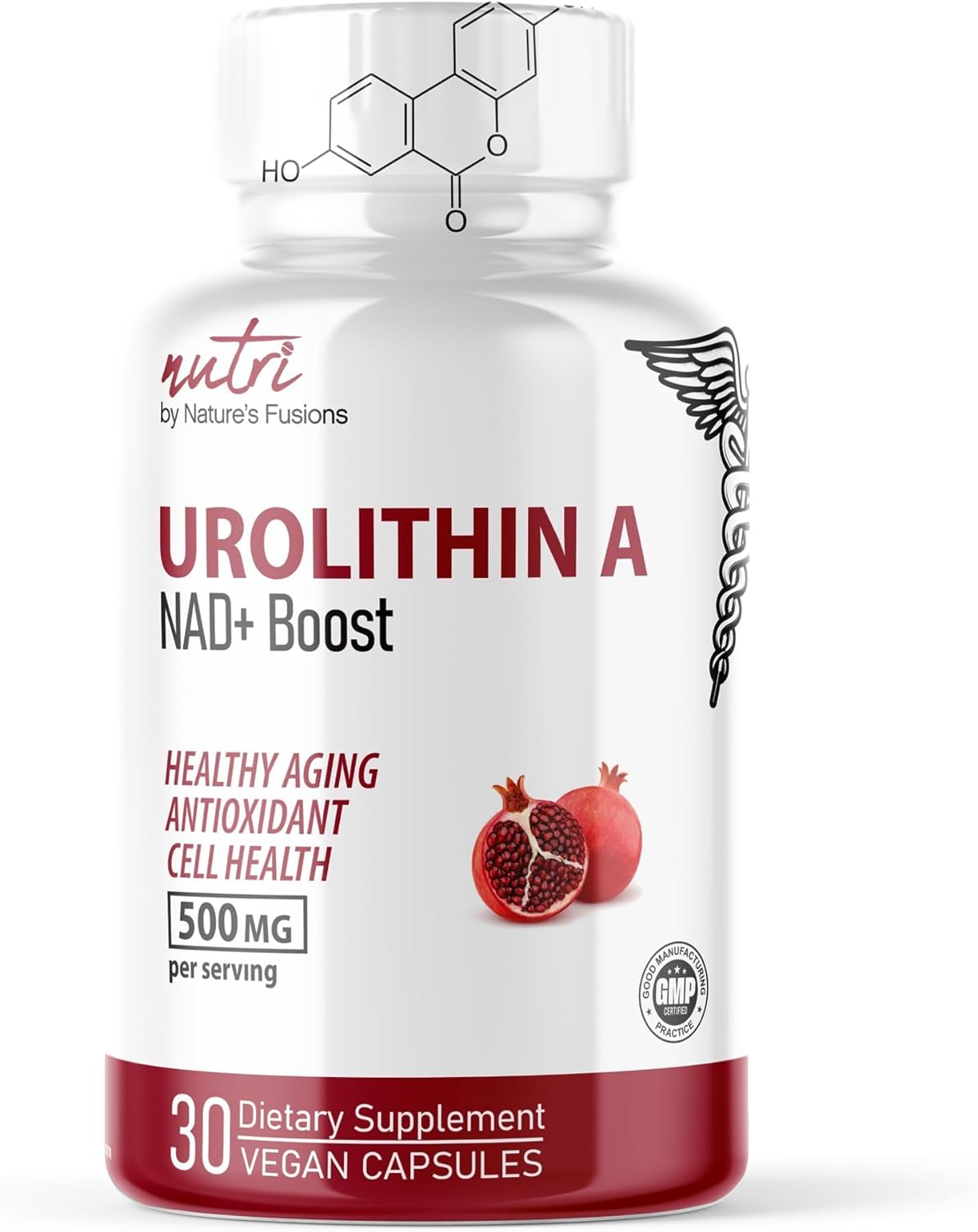 Nutri Urolithin A Supplement 500mg - Powerful NAD+ Boost, Antioxidant, Cell Repair - 3rd Party Tested  30 count