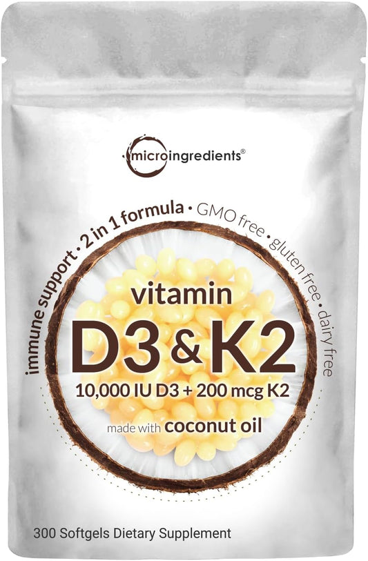 Vitamin D3 10000 iu Plus K2 (MK-7)  300 Virgin Coconut Oil Softgels