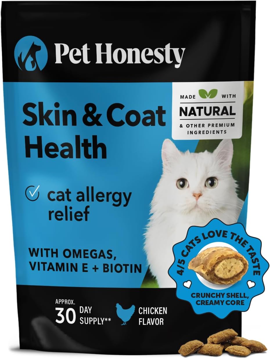 Pet Honesty Cat Skin & Coat Health Chews - Omegas, Vitamin C + E, Biotin Supplement(30-Day Supply)