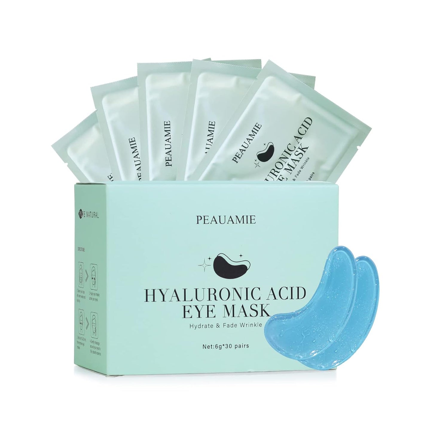 PEAUAMIE Under Eye Patchs (30 Pairs) Hyaluronic Acid Eye Mask for Dark Circles