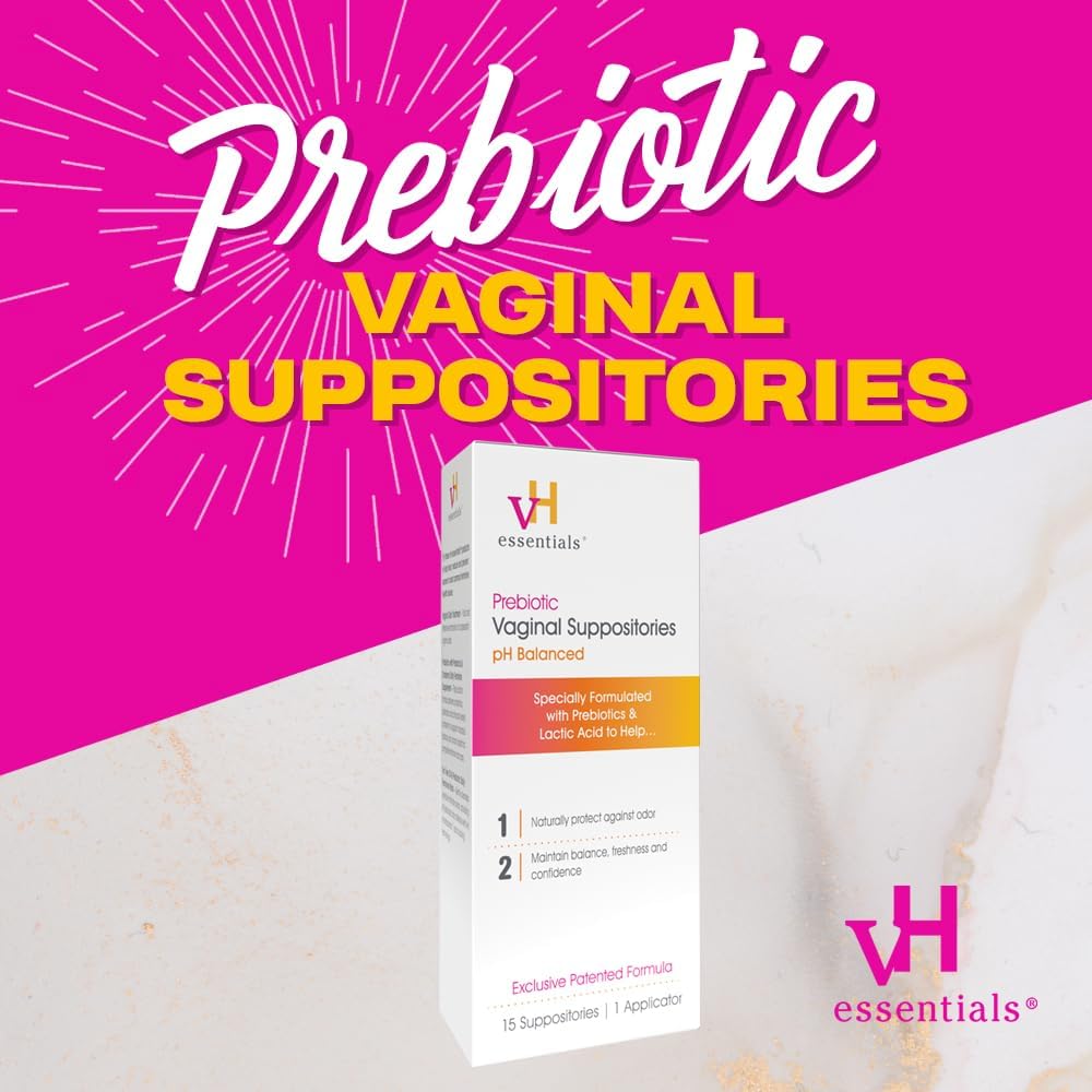 vH essentials Prebiotic PH Balanced Vaginal SuppositoriesBox, Original Version, 15 Count