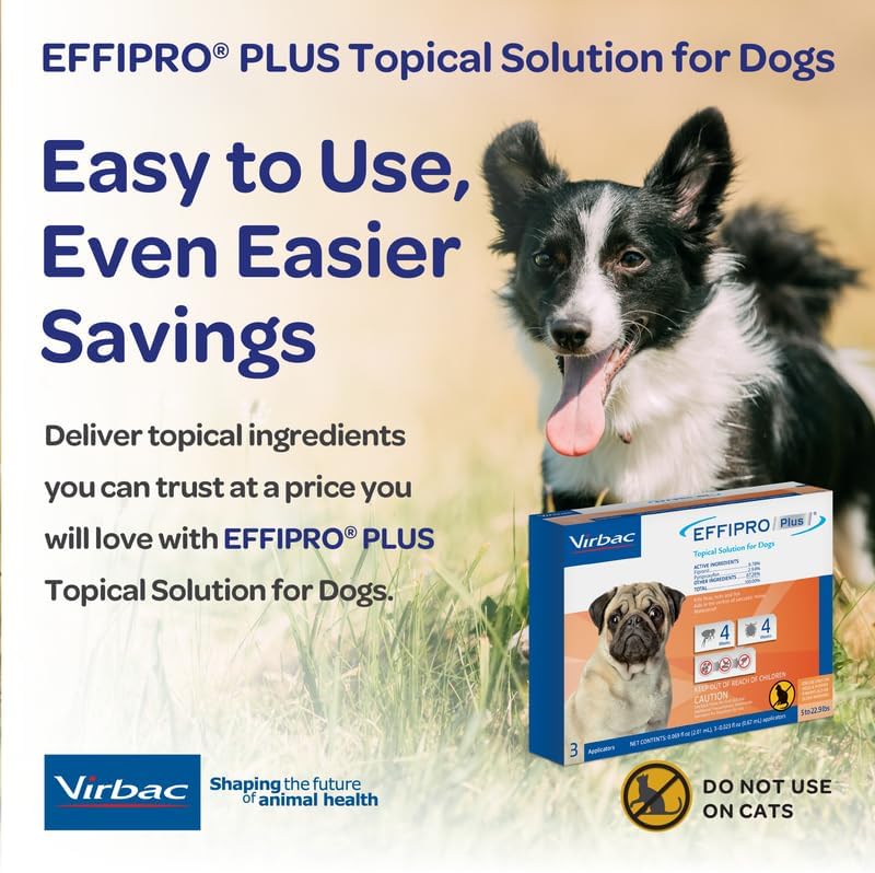 Virbac Effipro Plus Topical Solution for Dogs - for Small Dogs (5-22.9lbs), 3 Doses, Waterproof Topical Prevention