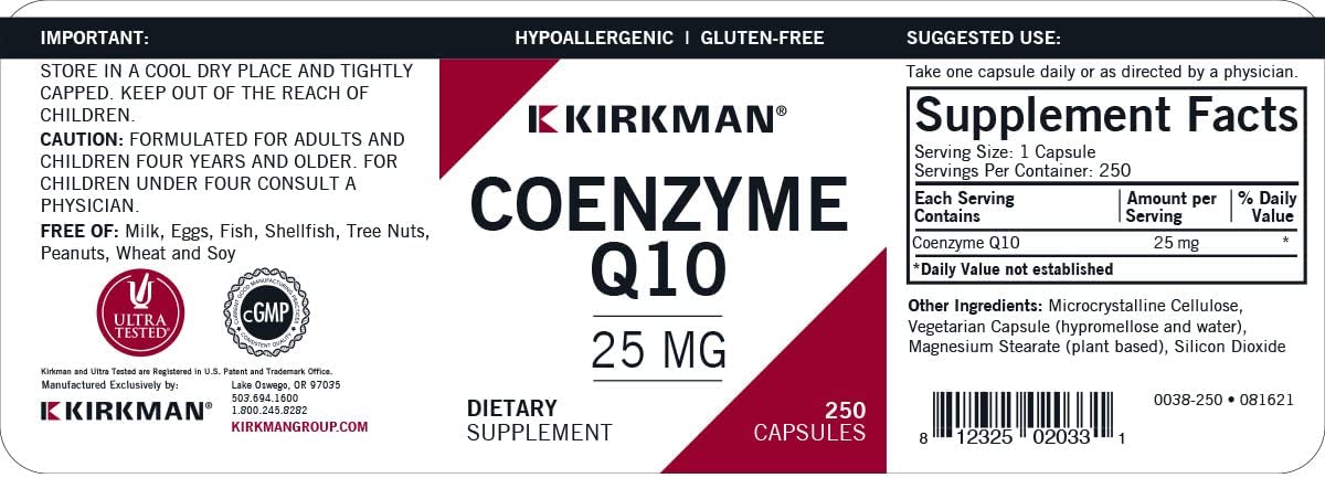 Kirkman Coenzyme Q10 25 mg  - 250 Vegetarian Capsules