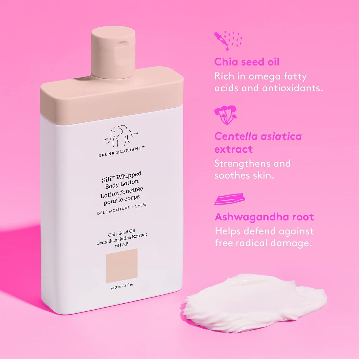 Drunk Elephant Sili Whipped Body Lotion. Deeply Moisturizes, Replenishes, and Soothes 8 Fl Oz