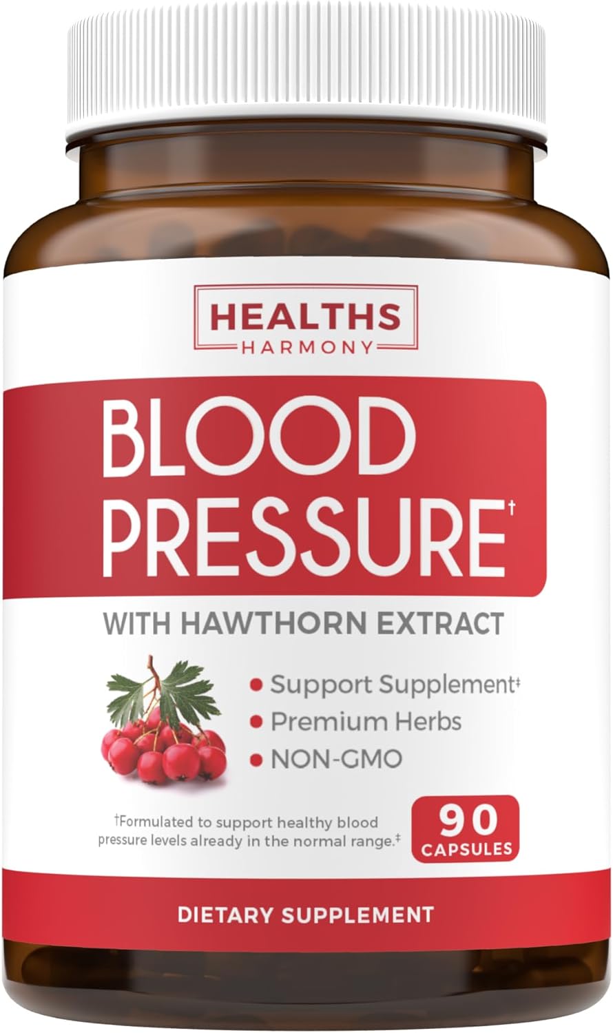 Blood Pressure Support Supplement (NON-GMO) Premium Natural Herbs – 90 Capsules