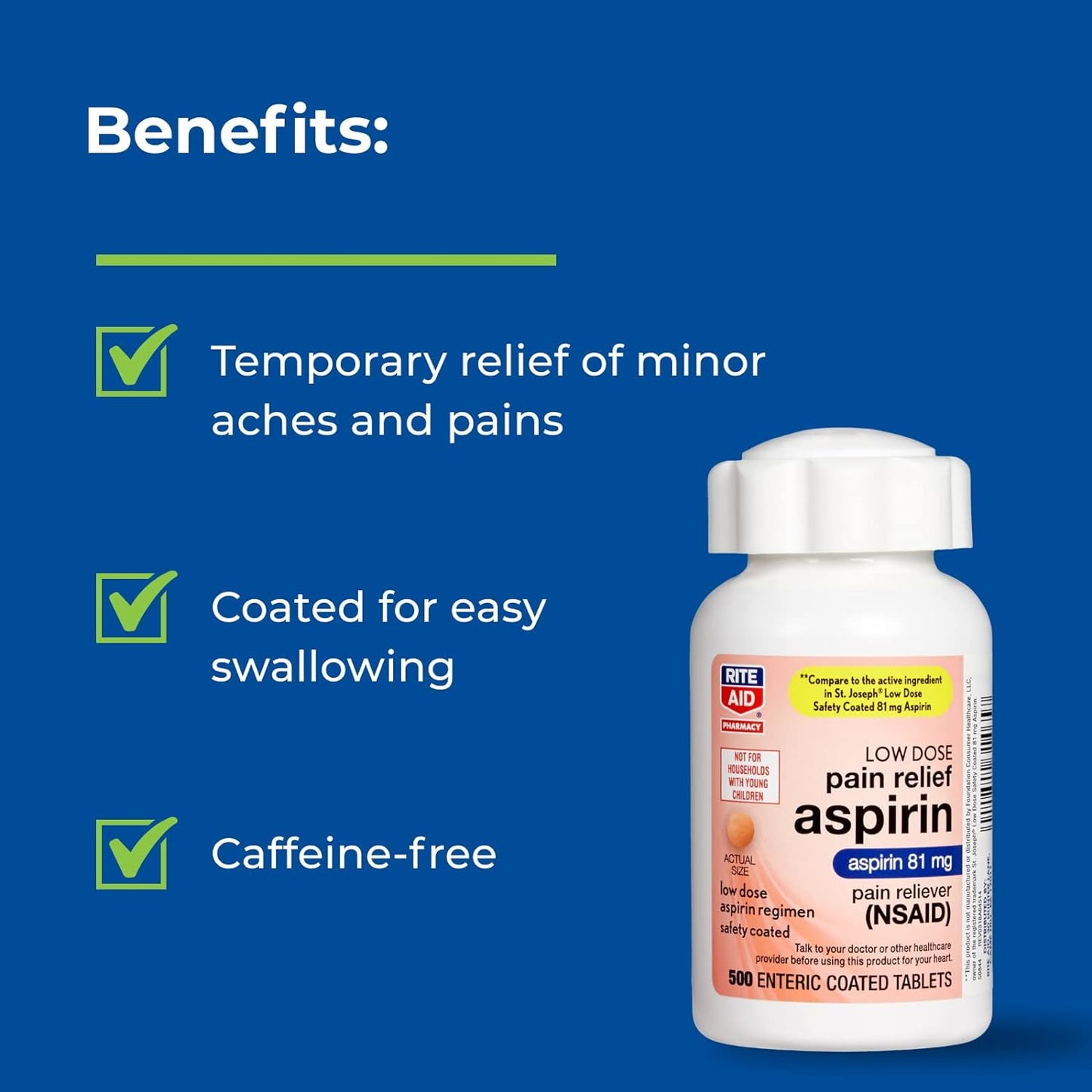 Rite Aid Aspirin Enteric Tablets - 81 mg Aspirin - 500 Count