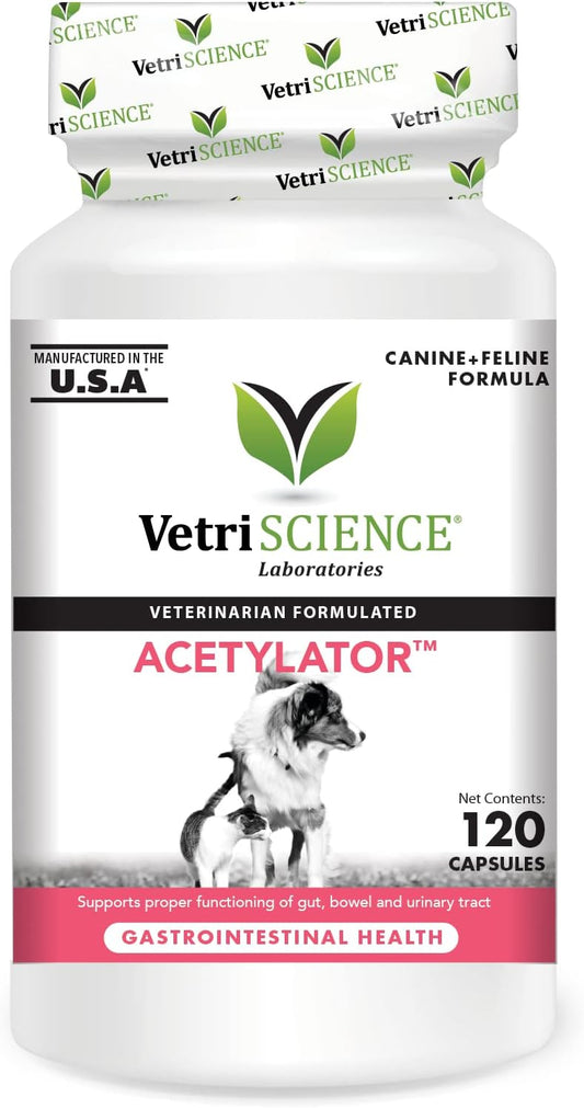 VETRISCIENCE Acetylator Gut Health Supplement for Dogs and Cats, 120 Capsules