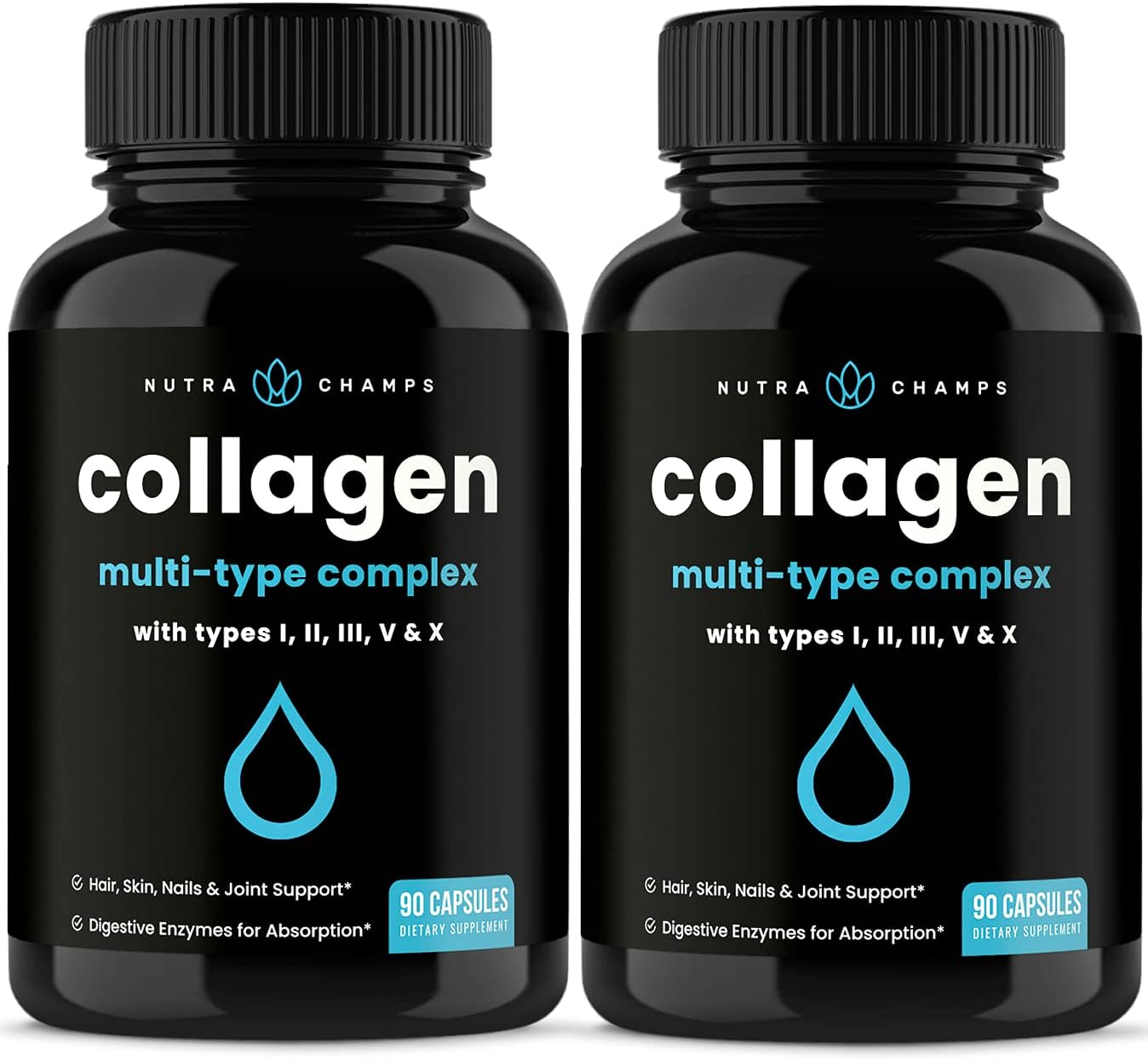 Multi Collagen Pills | Types I,II,III,V,X | Double Hydrolyzed Collagen Peptides Powder Capsules  90 capsules pack of 2