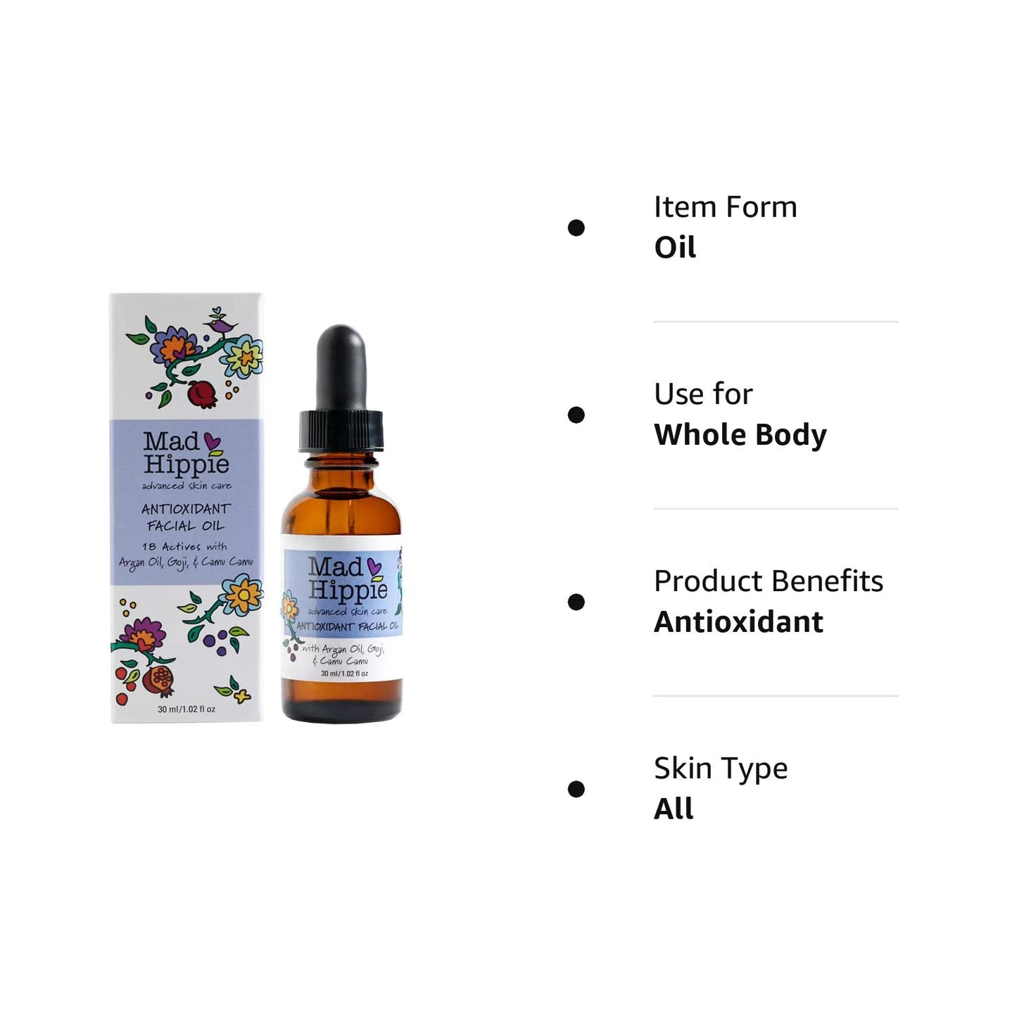 Mad Hippie Antioxidant Facial Oil for Skin Care, 1.02 Oz