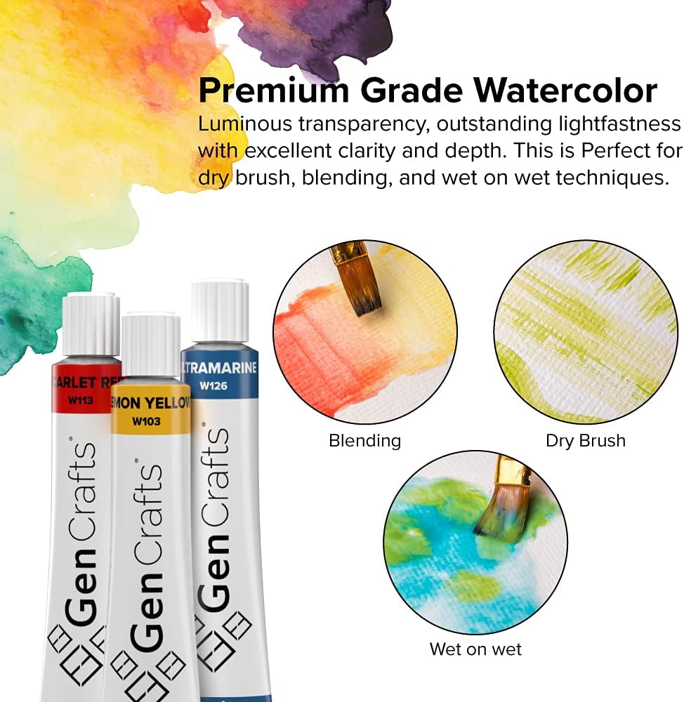 GenCrafts Watercolor Paint 50 Colors Set 12ml