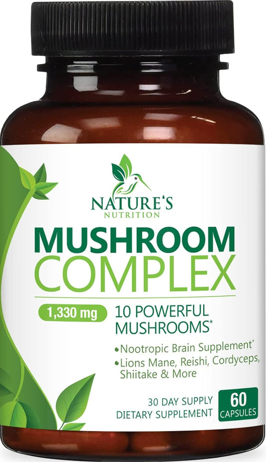 Mushroom Supplement - 10 Mushroom Complex Blend  - 60 Count