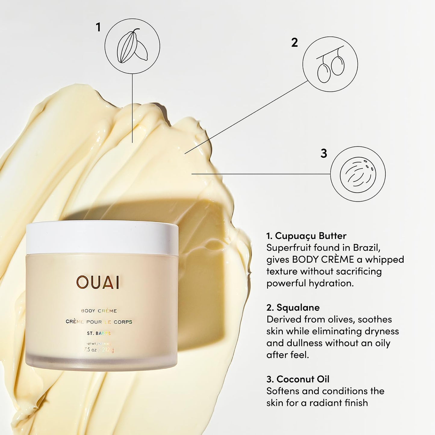 OUAI Body Cream, St. Barts - Hydrating Whipped Body Cream