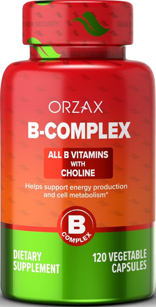 ORZAX Vitamin B Complex Supplement for Women & Men with Choline- 120 count