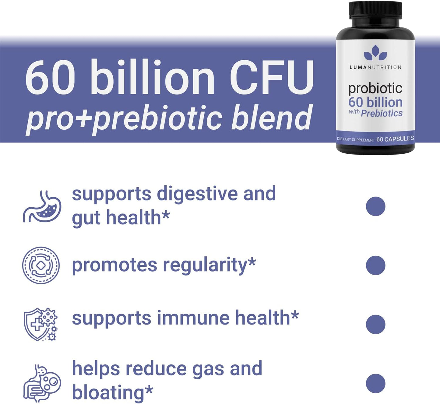 Luma Nutrition Probiotics 60 Billion CFU with Prebiotics - 60 capsules