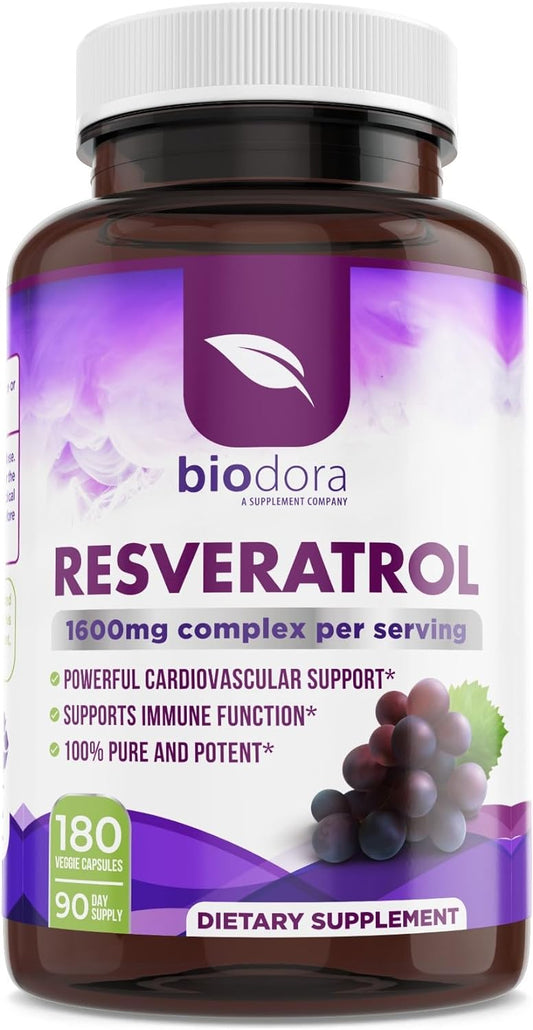 Biodora Resveratrol 1600mg, Trans-Resveratrol Antioxidant  180 Capsules