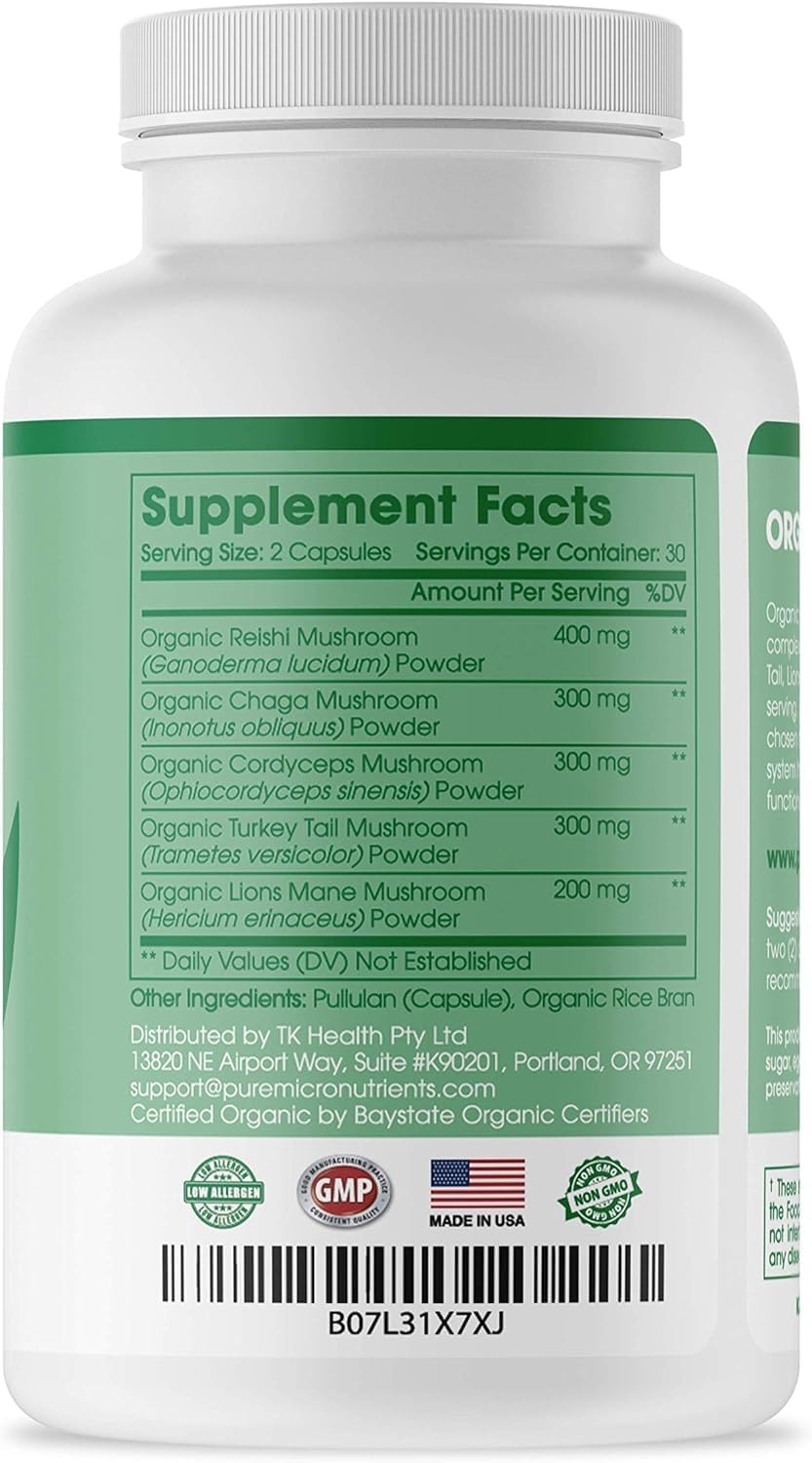 Pure Micronutrients Organic Mushroom Supplement -  60 capsules