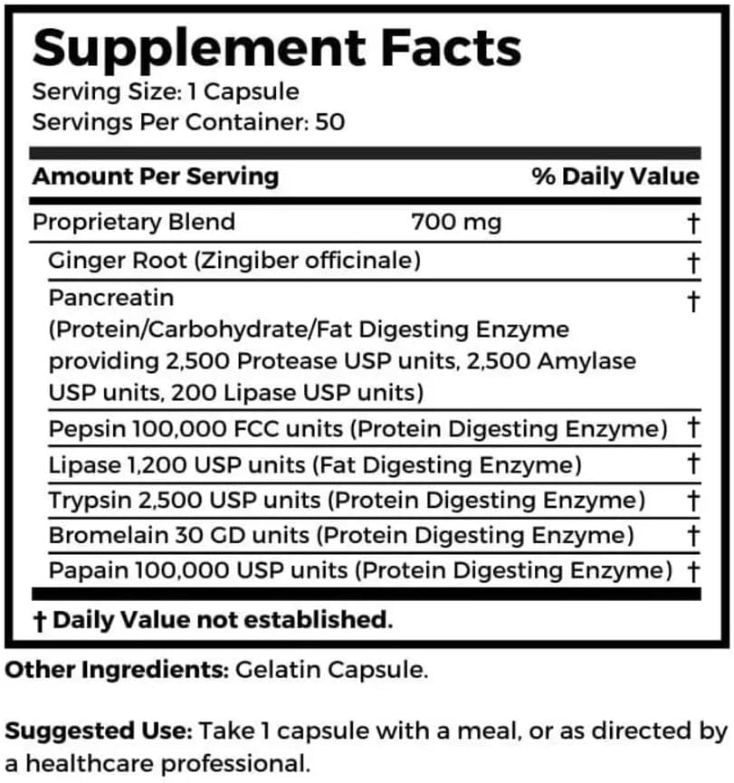 Dr. Clark Digestive Enzymes Supplement – 700mg, 50 Gelatin Capsules