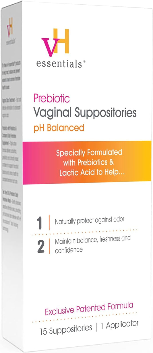 vH essentials Prebiotic PH Balanced Vaginal SuppositoriesBox, Original Version, 15 Count