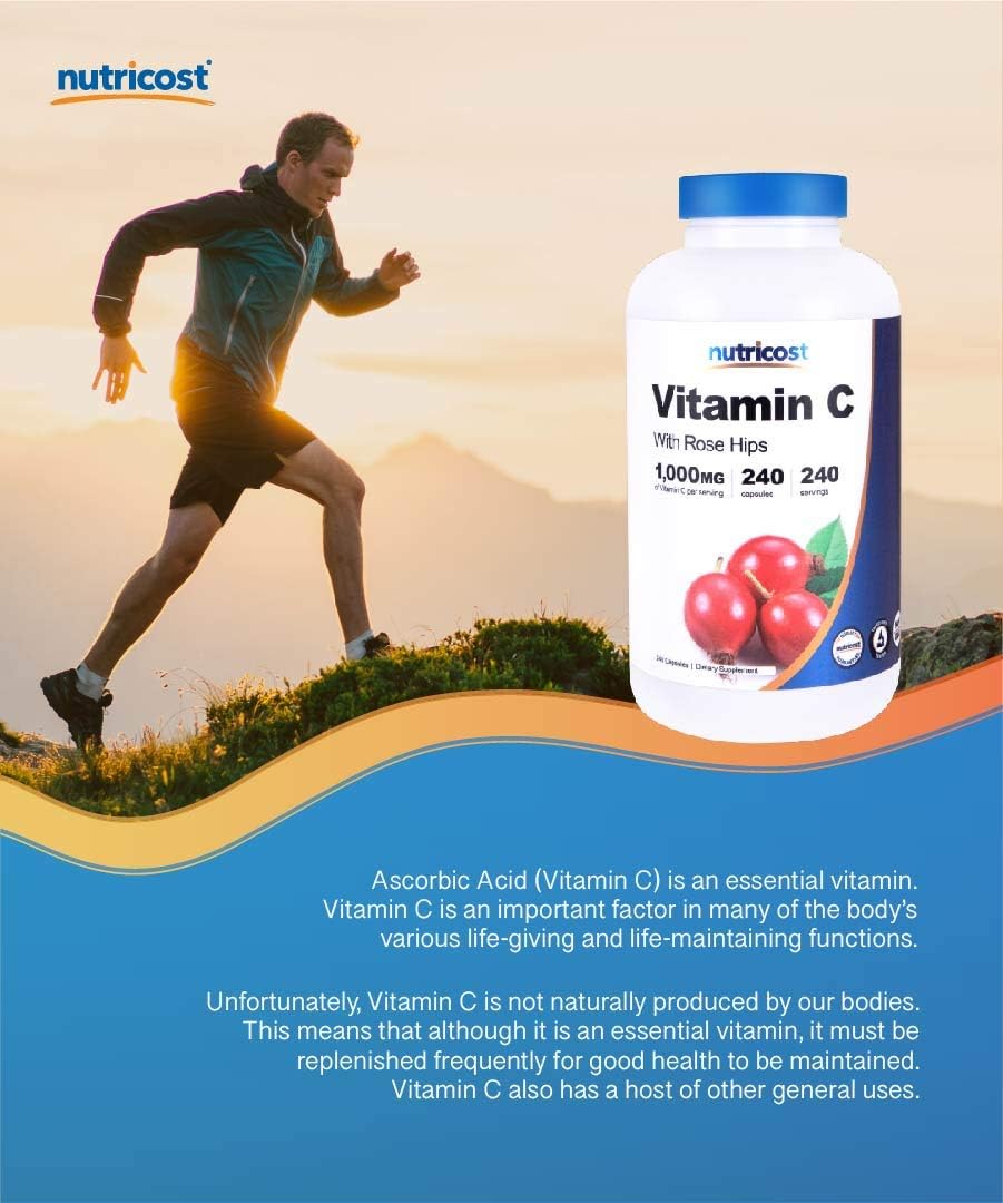 Nutricost Vitamin C with Rose HIPS 1025mg, 240 Capsules