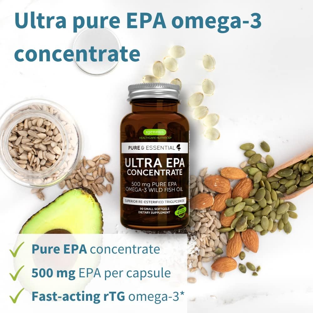 Pure & Essential Ultra Pure EPA Omega-3 Concentrate  500 mg, Wild Fish Oil,  90 Softgels