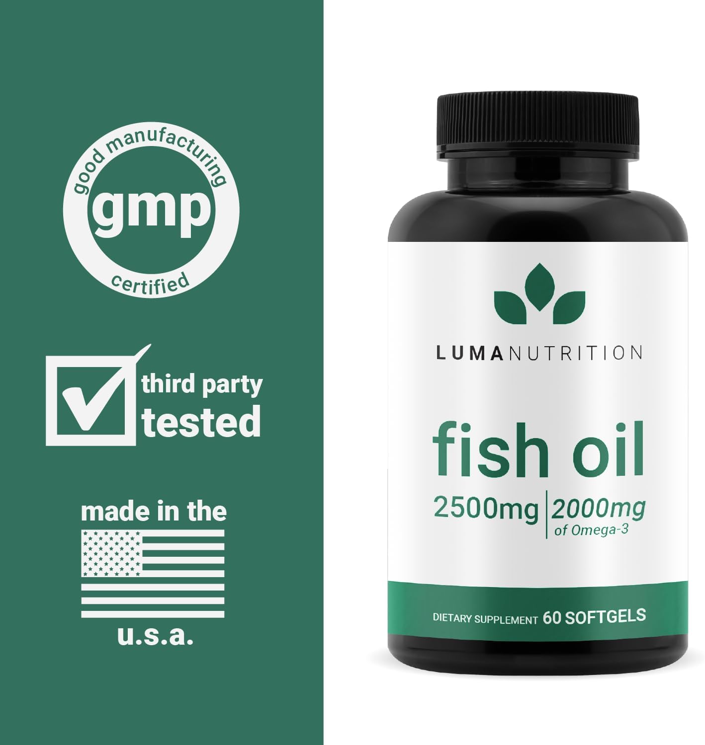 Luma Nutrition Omega 3 Fish Oil Supplement - Extra Strength 2500mg - 60 sofolegts