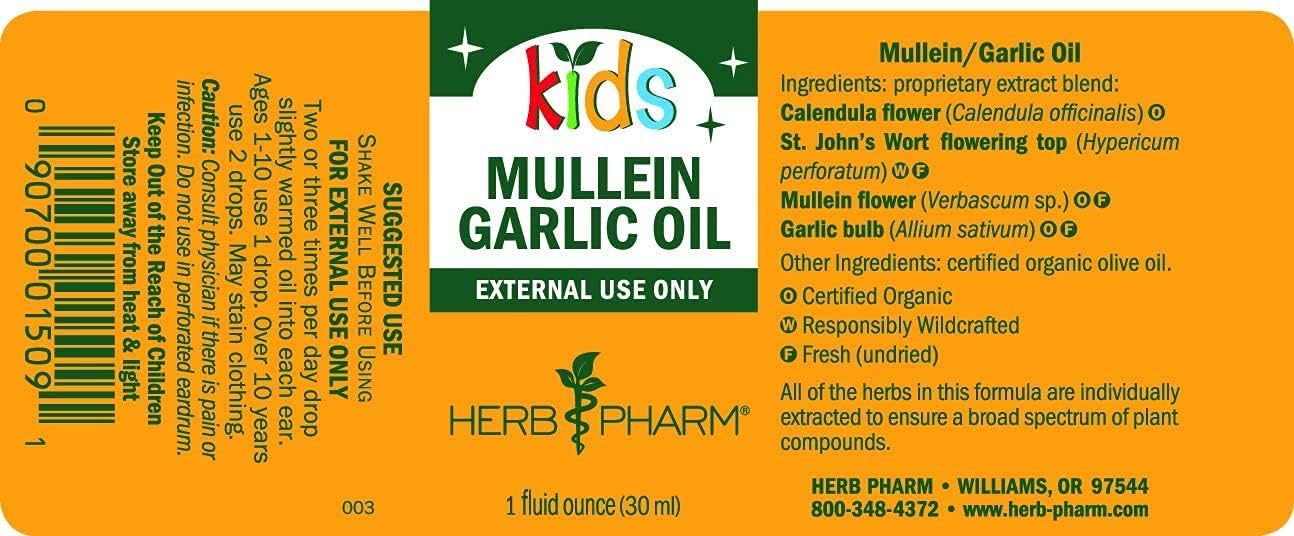 Herb Pharm Kids Mullein and Garlic Oil, 1 Fl Oz