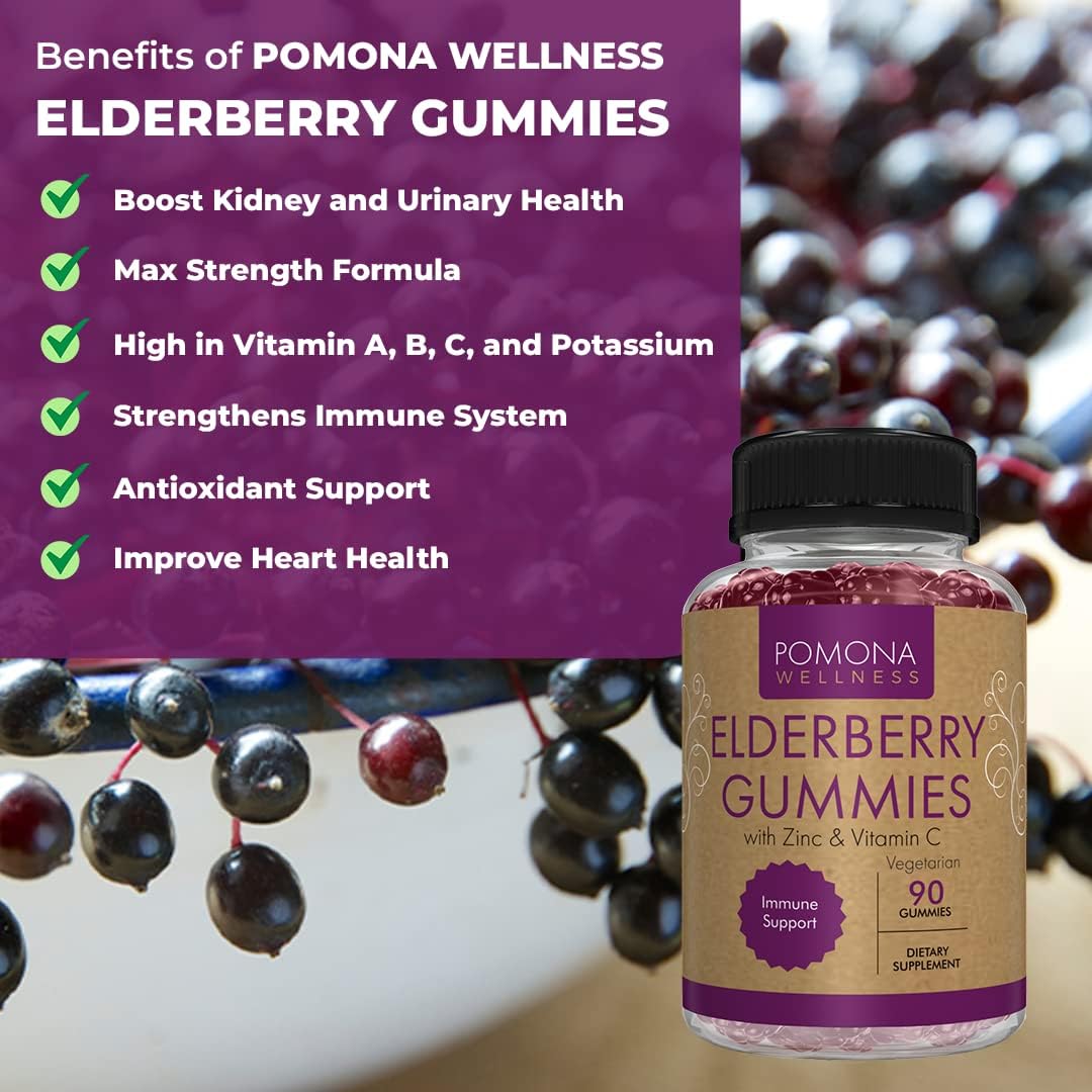 Pomona Wellness Elderberry Gummies with Zinc and Vitamin C for Immune  90 Gummies