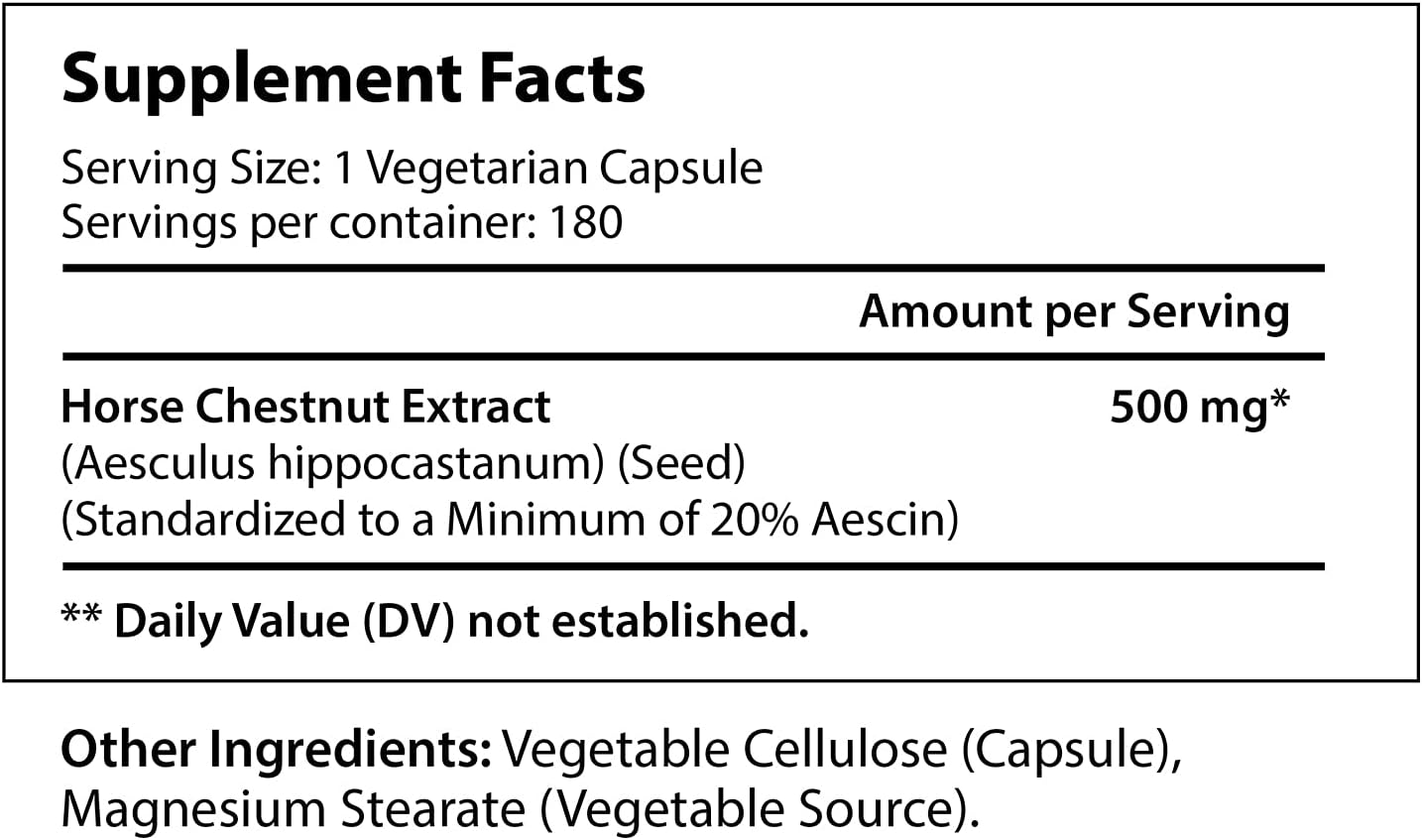 LongLifeNutri Horse Chestnut Extract  180 Vegetarian Capsules