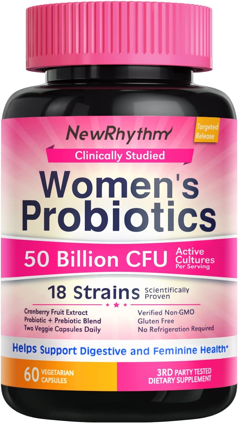 NewRhythm Women's Probiotics, Organic Cranberry for Feminine Health,60 Vegan Capsules