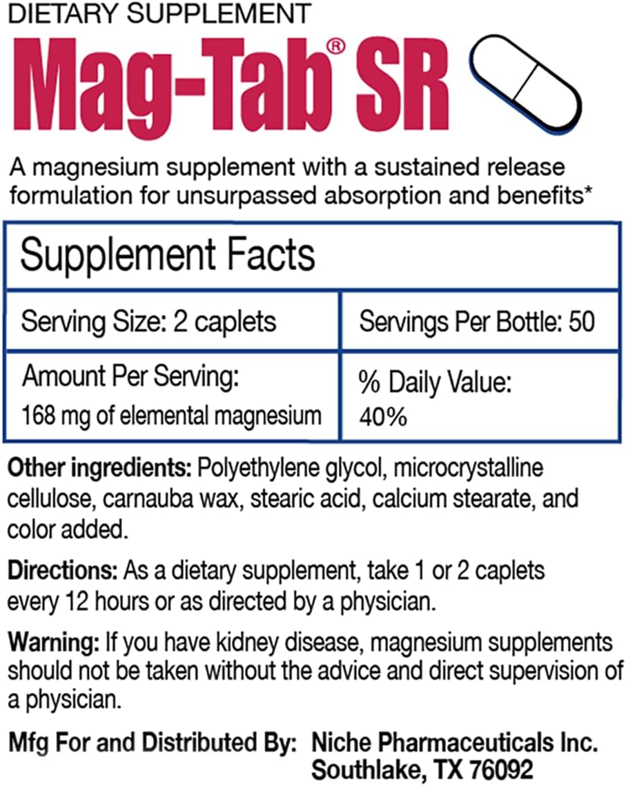 Release Magnesium Lactate Delivery for 10x Better Absorption-Mag-Tab SR 100 Count