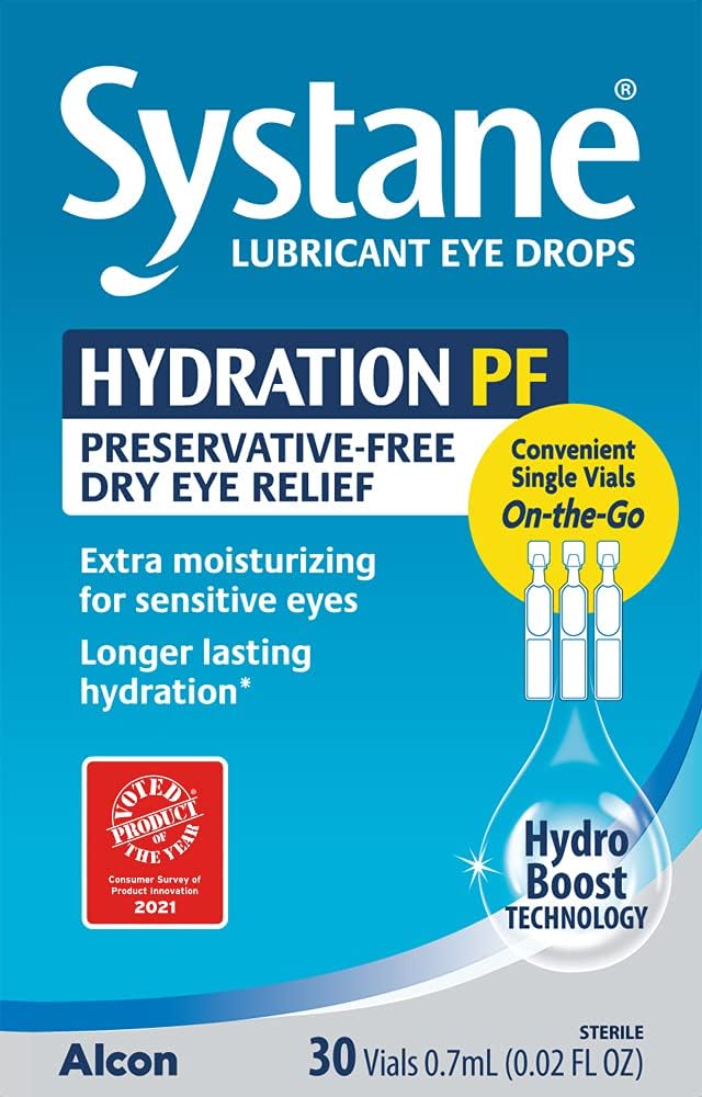 Alcon Hydration Preservative-Free Lubricant Eye Drops, Transparent, 0.7 ml, 30 Count