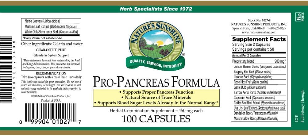 Nature's Sunshine Pro-Pancreas, 100 Capsules