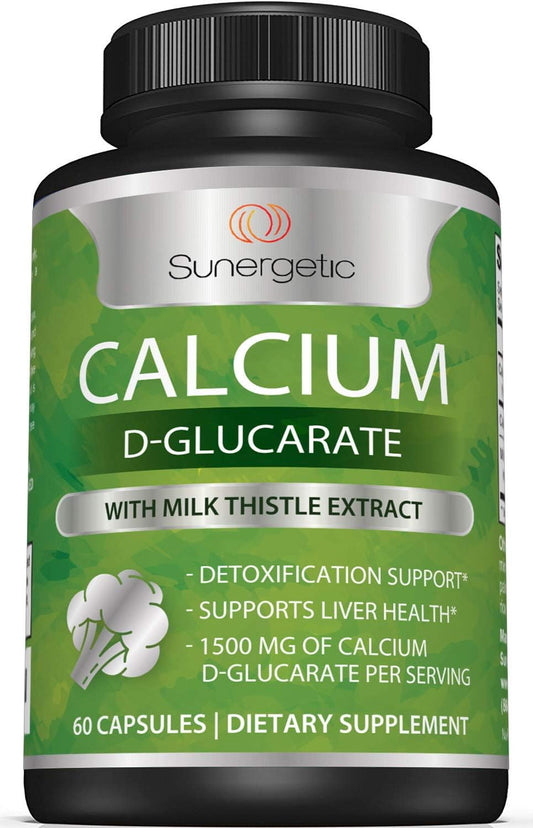 Sunergetic Premium Calcium D-Glucarate Supplement with Milk Thistle Extract  -60 Capsules