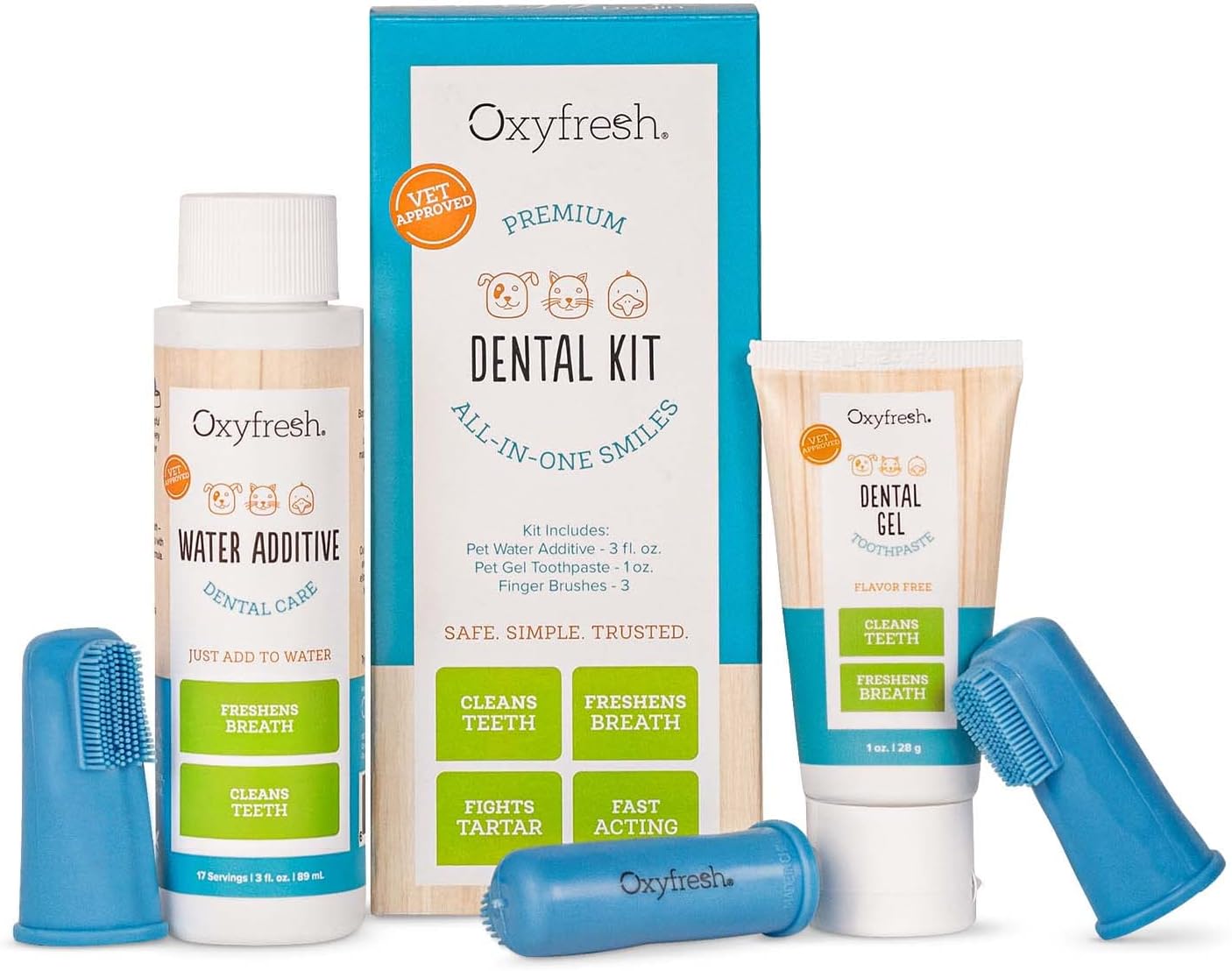 Oxyfresh Premium Pet Dental Kit for Dogs & Cats – Easy Solution for Pet Fresh Breath, Clean Teeth