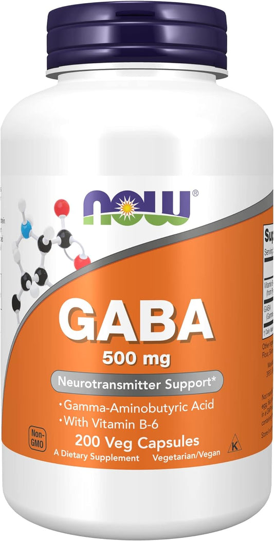 NOW Supplements, GABA (Gamma-Aminobutyric Acid) 500 mg + B-6, 200 count