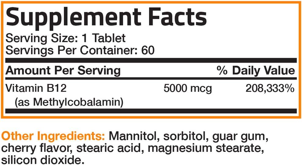 Bronson Methyl B12 Methylcobalamin Energy & Brain Support 60 Lozenges