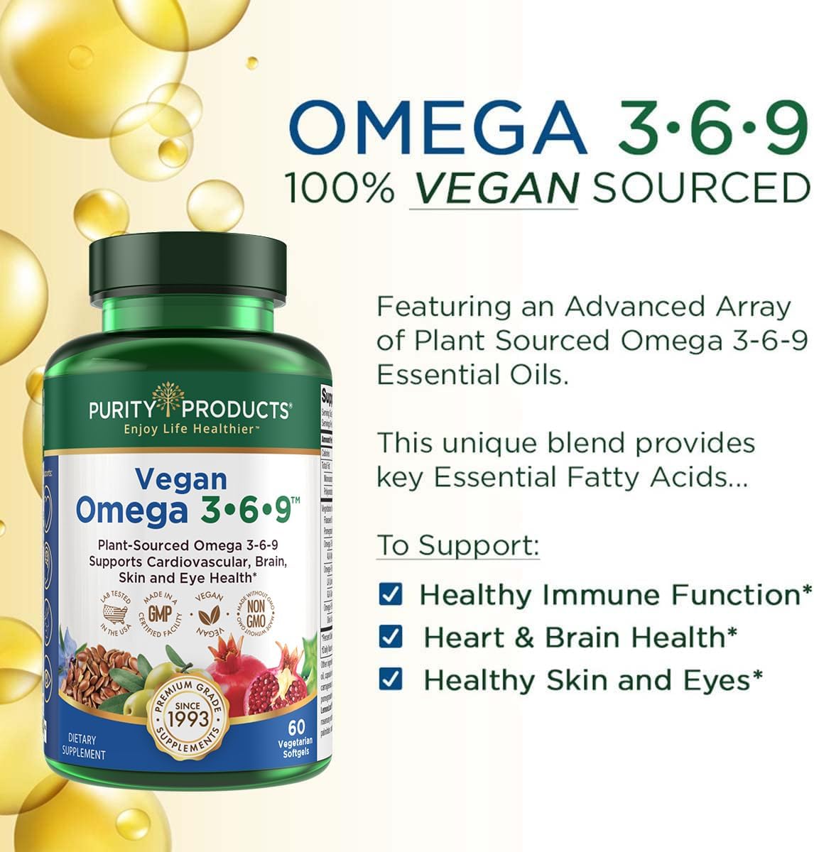 Omega 3-6-9 Vegan and Vegetarian from Purity Products 60 softgels