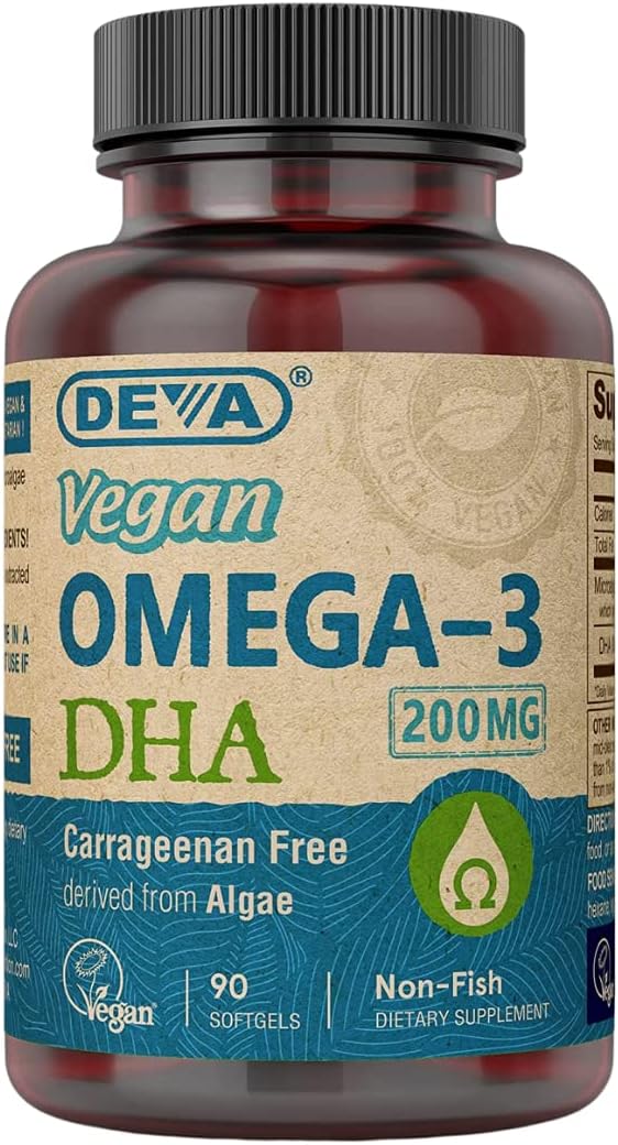 DEVA Vegan Omega-3 DHA Supplement - Once-Per-Day Softgelt 200 MG 90 count