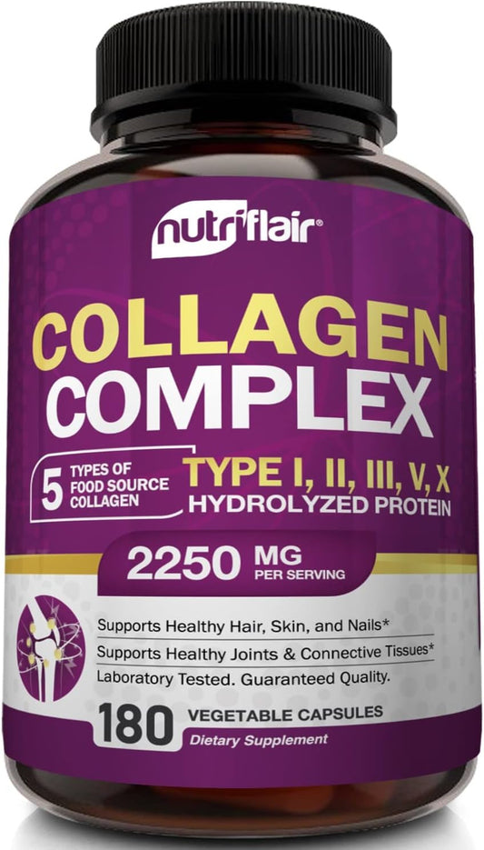 NutriFlair Multi Collagen Peptides 2250mg, 180 Capsules